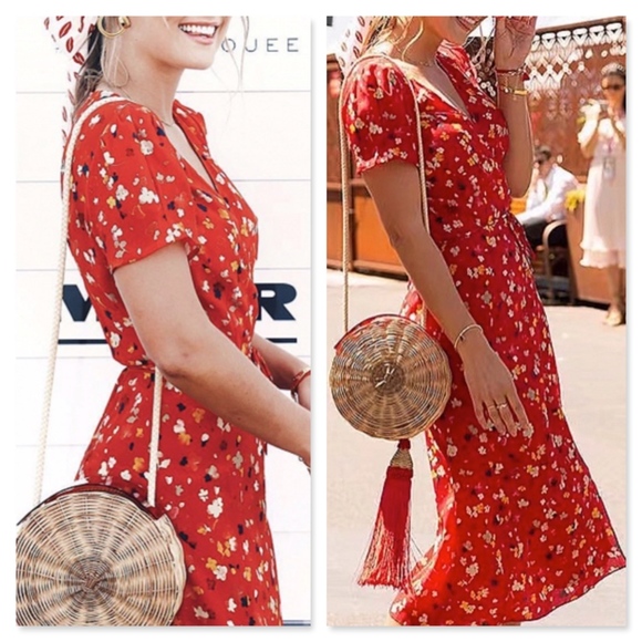 Floral Red Boho Wrap Summer Dress - Picture 4 of 7